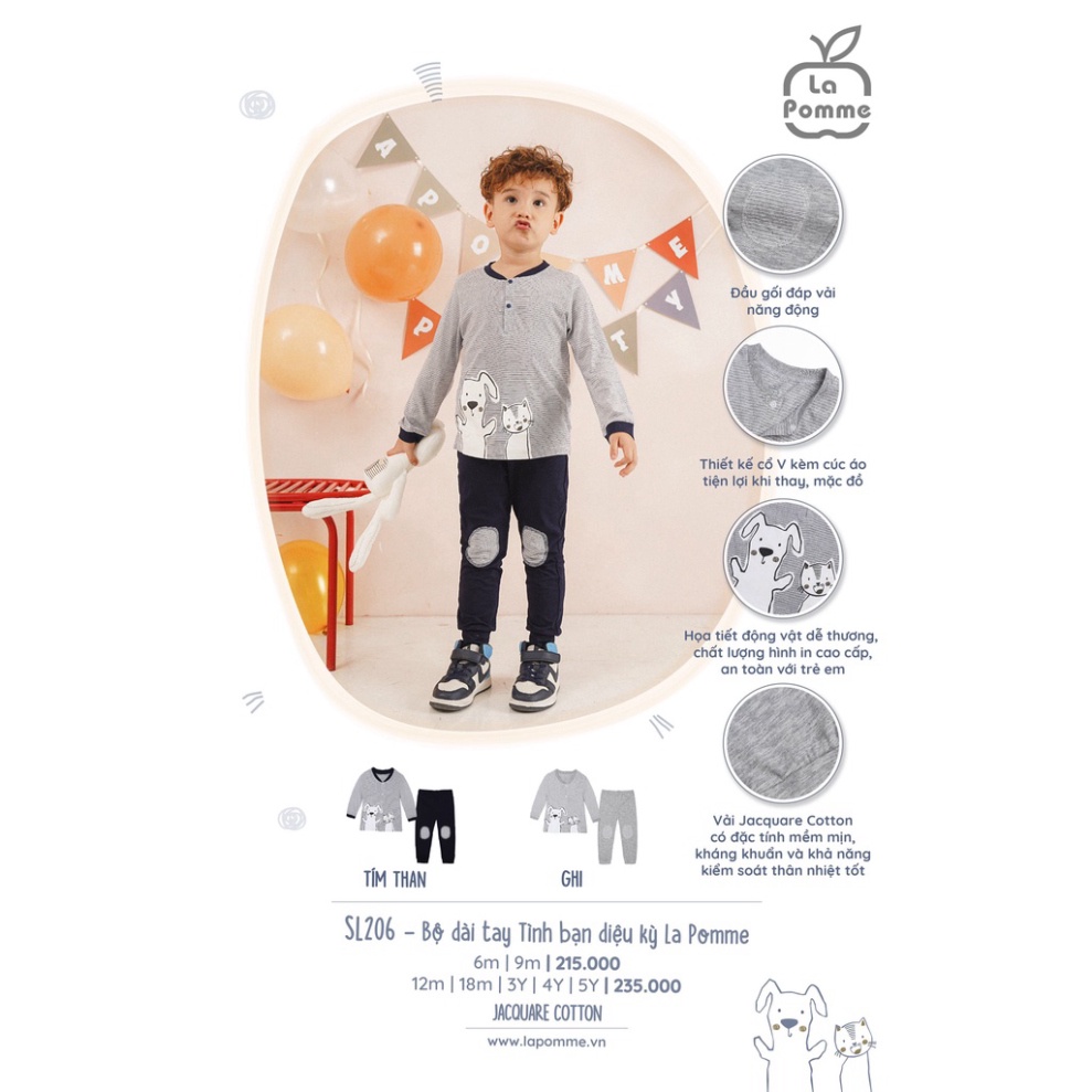 Bộ dài tay La Pomme phối màu mặt gấu hãng La Pomme (13058)