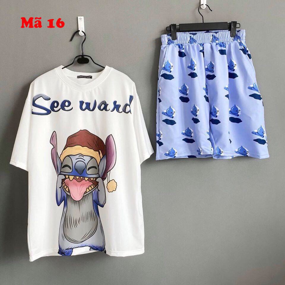 Set Đồ Bộ In Hình cartoon 3D Cute DB17 -Lapi VN Áo+ Quần Đùi Vải Thun Cotton Thoáng Mát