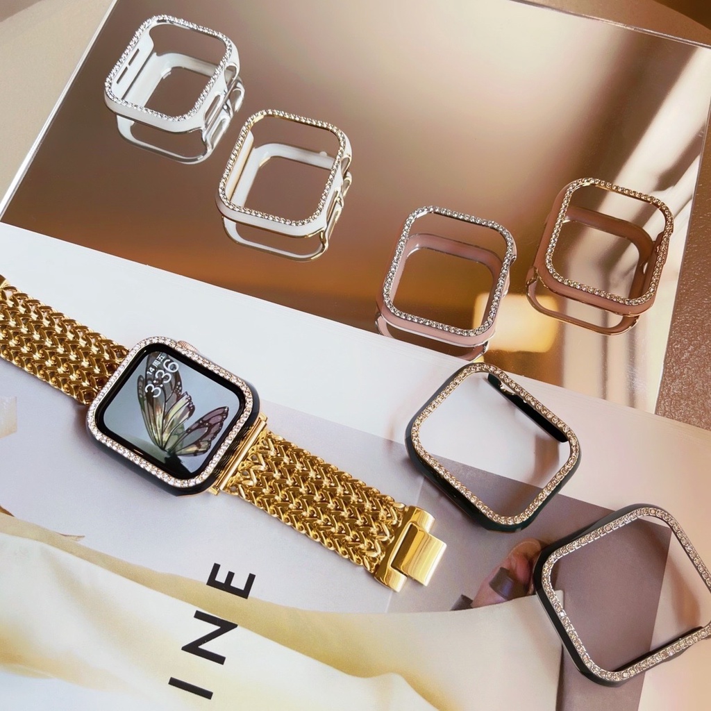 Ốp viền màu đính đá bảo vệ mặt đồng hồ Apple watch 38mm, 40mm, 42mm, 44mm lung linh