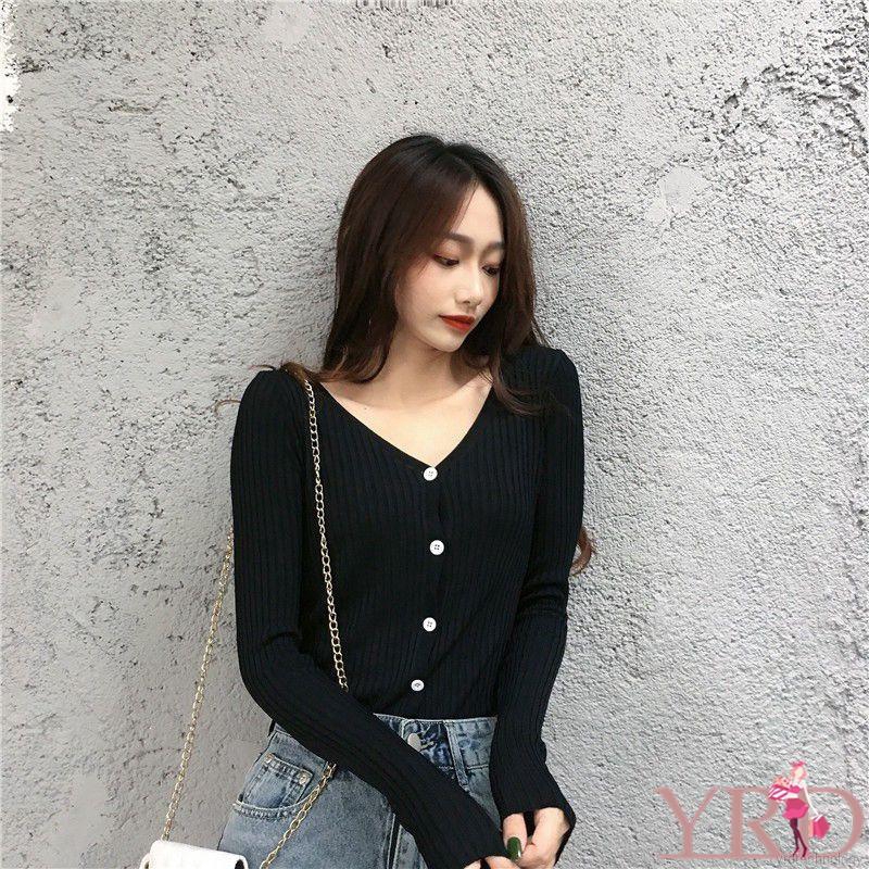 Áo khoác Cardigan dệt kim cổ chữ V tay dài màu tương phản