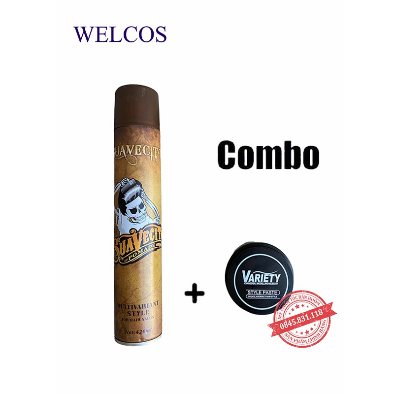 Combo chính hãng Sáp vuốt tóc VARIETY MATTE LASTING 100ml + Gôm xịt tóc giữ nếp tóc cứng SUAVECITO 400ML CB06