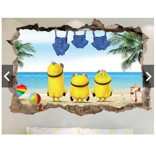 Decal trang trí tường khung đá MINIONS bãi biển