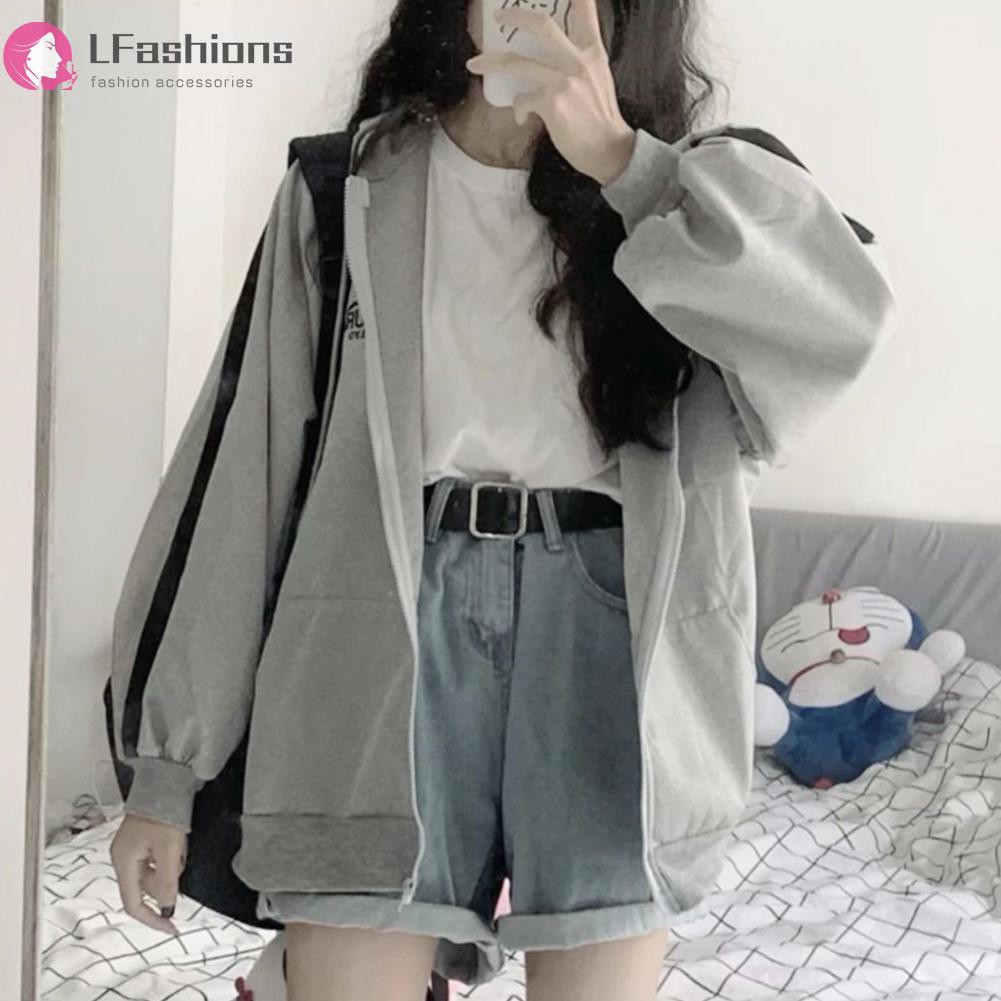 Áo hoodie dáng rộng có khóa kéo thời trang cho nữ