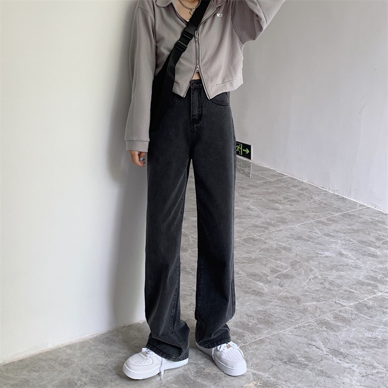 Xiaozhainv Quần Jean Nữ Dài Lưng Cao Ống Rộng Thời Trang Phong Cách Hàn Quốc