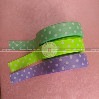 [Cuộn 3 mét] Ruy băng gân 2,5cm chấm bi – RB08