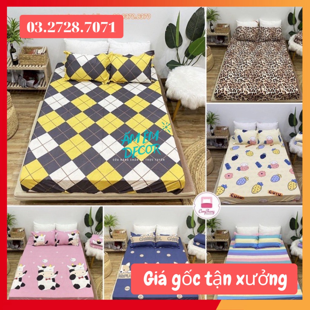 [HÀNG ĐẸP] Ga Trải Giường , drap trải giường Poly Cotton M6/M8  Nhiều Mẫu Tùy Chọn - Bộ ga chun kèm 2 vỏ gối poly cotton