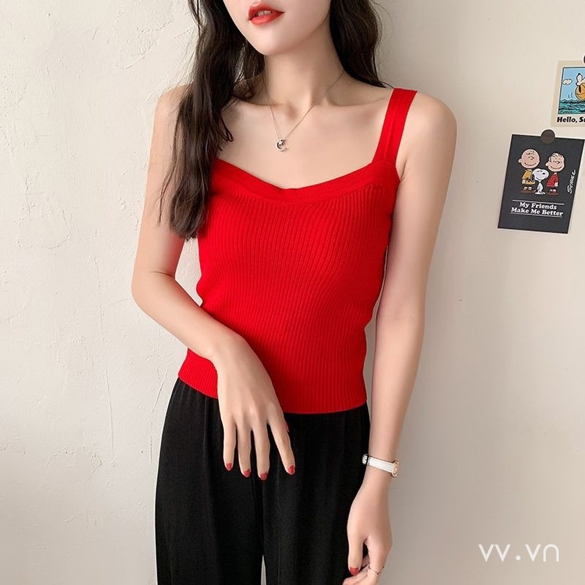 Áo Dệt Kim Hai Dây Ôm Dáng Phong Cách Hàn Quốc Cho Nữ