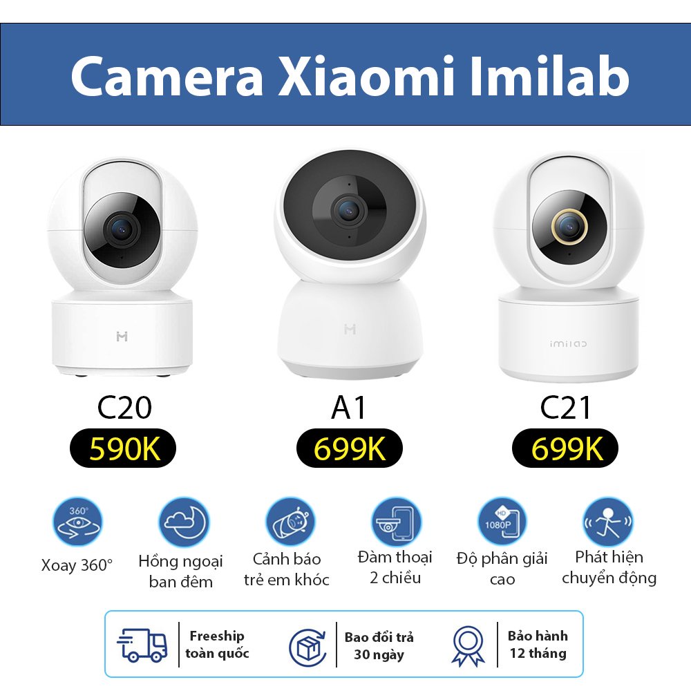 Camera giám sát 2K quay 360 độ Xiaomi Imilab A1/ C20/ C21 Quốc tế - Chính hãng - Camera chống trộm Xiaomi Imilab