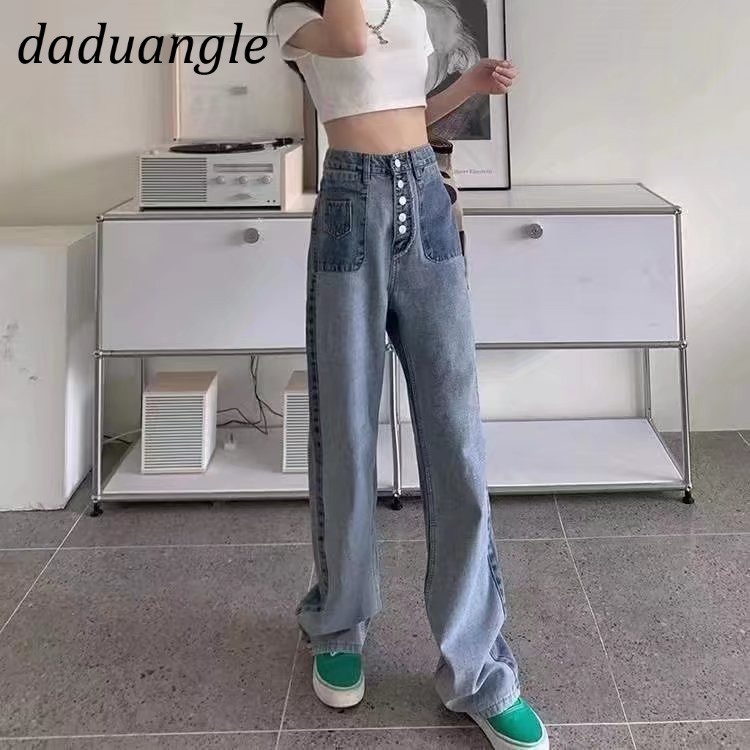 Quần jean Daduhey lưng cao ống rộng nhiều nút thời trang phong cách Hàn Quốc cho nữ