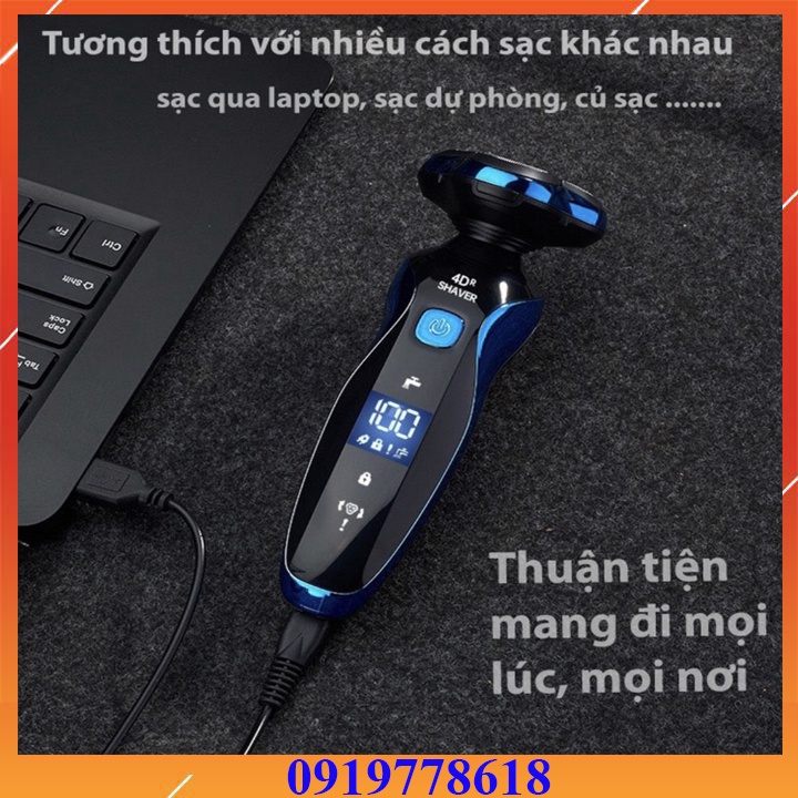 Máy Cạo Râu Shaver 4D, Máy Cạo Râu Nam Khô Đa Năng 3 Trong 1 Màn Hình Hiển Thị - Chống nước IPX7
