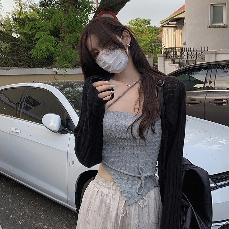 Áo kiểu cardigan chống nắng / Áo dây dệt kim màu trơn phong cách Hàn Quốc quyến rũ cho nữ