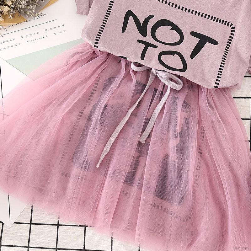 Đầm cotton ngắn tay , in họa tiết chữ cái cho bé gái