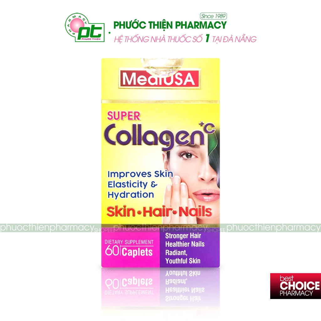 Viên uống giúp làm đẹp da, săn chắc da Super Collagen + C MediUSA Lọ 60 Viên - Ngăn ngừa lão hóa, sáng da