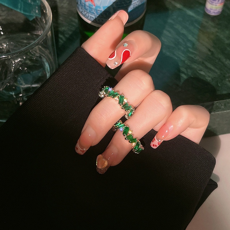 Mới Nhẫn Đính Hôn Đính Đá Zircon Màu Xanh Lá Cây AAA