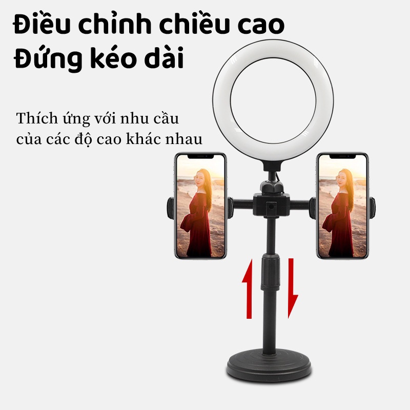 Đèn Livestream Để Bàn 2 kẹp,Đèn livestream 16cm kẹp 2 điện thoại có đèn hỗ trợ quay  videom livestream trên TikTok.