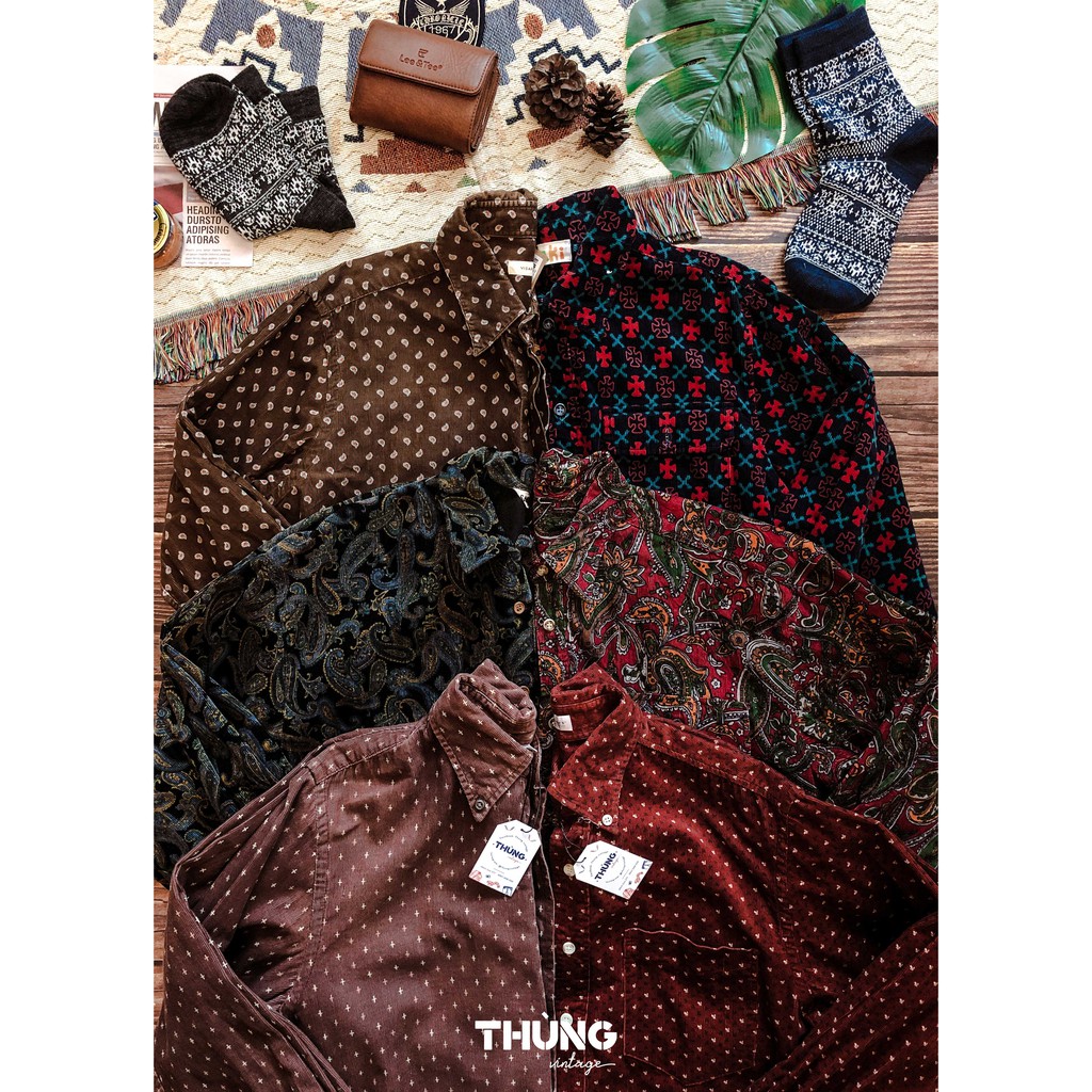 [Hình thật] Áo sơ mi nhung tăm unisex Sọc/Caro/Hoạ tiết (Áo sơ mi nhung vintage) | BigBuy360 - bigbuy360.vn
