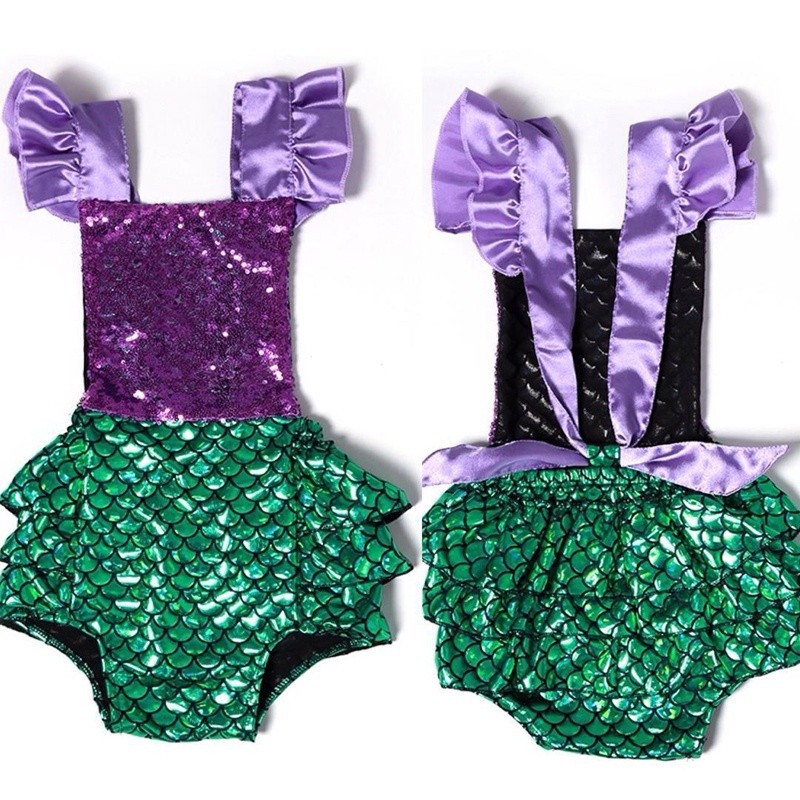 ღ♛ღBaby Girl Sequins Little Mermaid Bodysuit Romper Jumpsuit Outfit Sunsuit Clothes