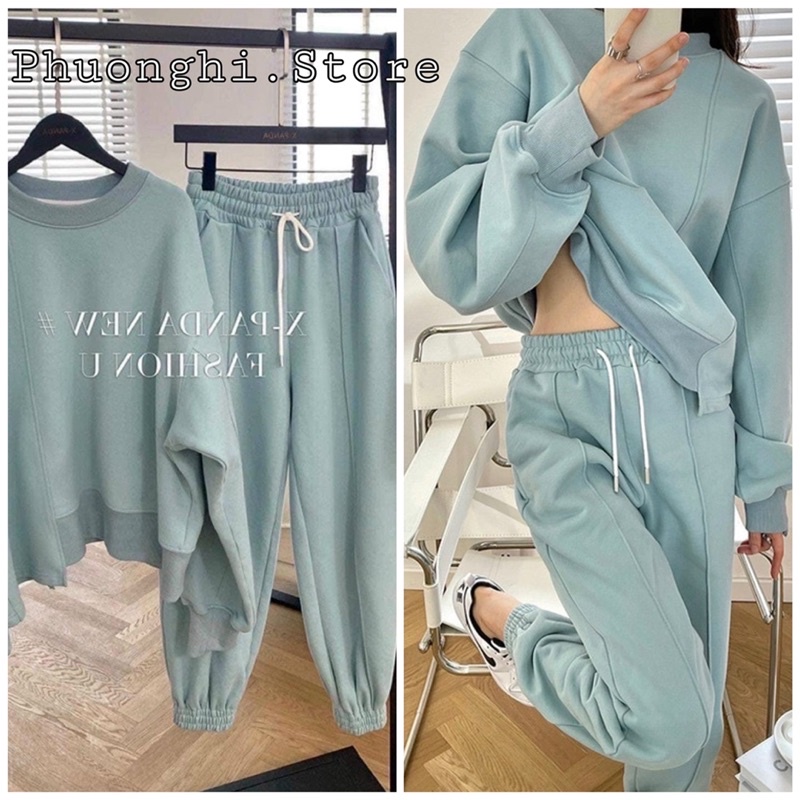 Bộ Nỉ Bông Màu Xanh Mint Siêu Đẹp
