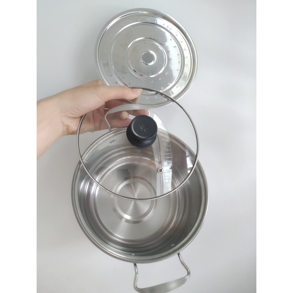 Nồi hấp Inox nắp kính 20cm nhỏ gọn tiện lợi