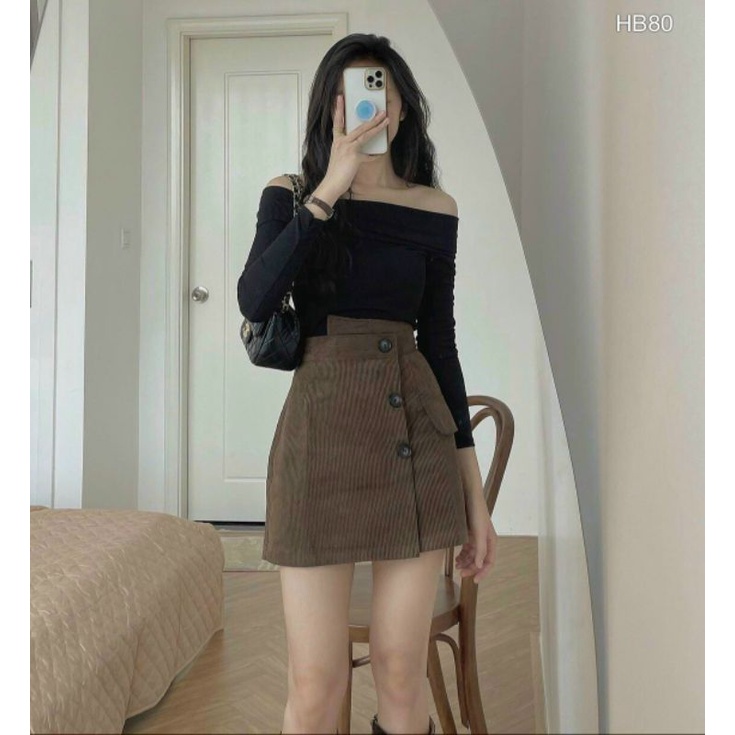 CHÂN VÁY CHÉO TÀ PHỐI NÚT XINH