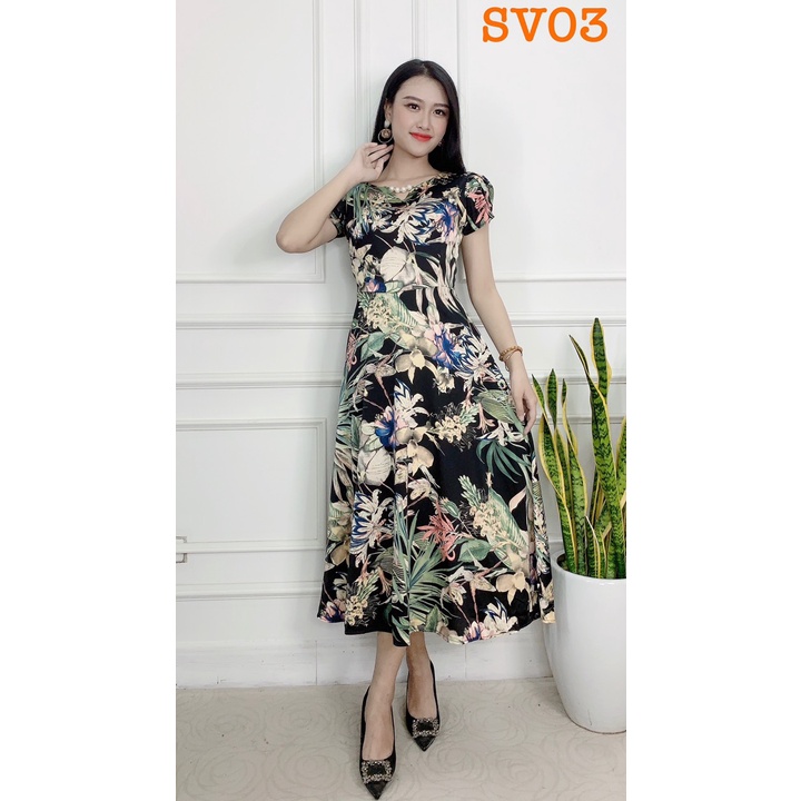 Đầm Trung Niên Sang Trọng Cao Cấp Đẹp Huy Hoàng Anh,Váy Nữ Cho Mẹ Lụa Dự Tiệc Công Sở Trên 30,40 Tuổi Qua Gối Xòe SV | BigBuy360 - bigbuy360.vn