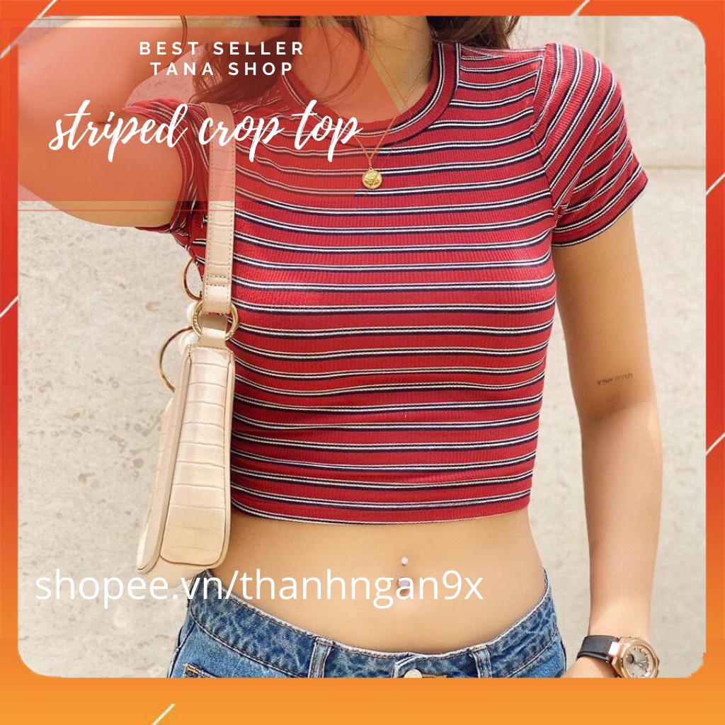 Áo croptop nữ ôm 🎁FREESHIP🎁 Croptop ôm tay ngắn thun gân sọc ngang 6 màu cực đẹp | BigBuy360 - bigbuy360.vn