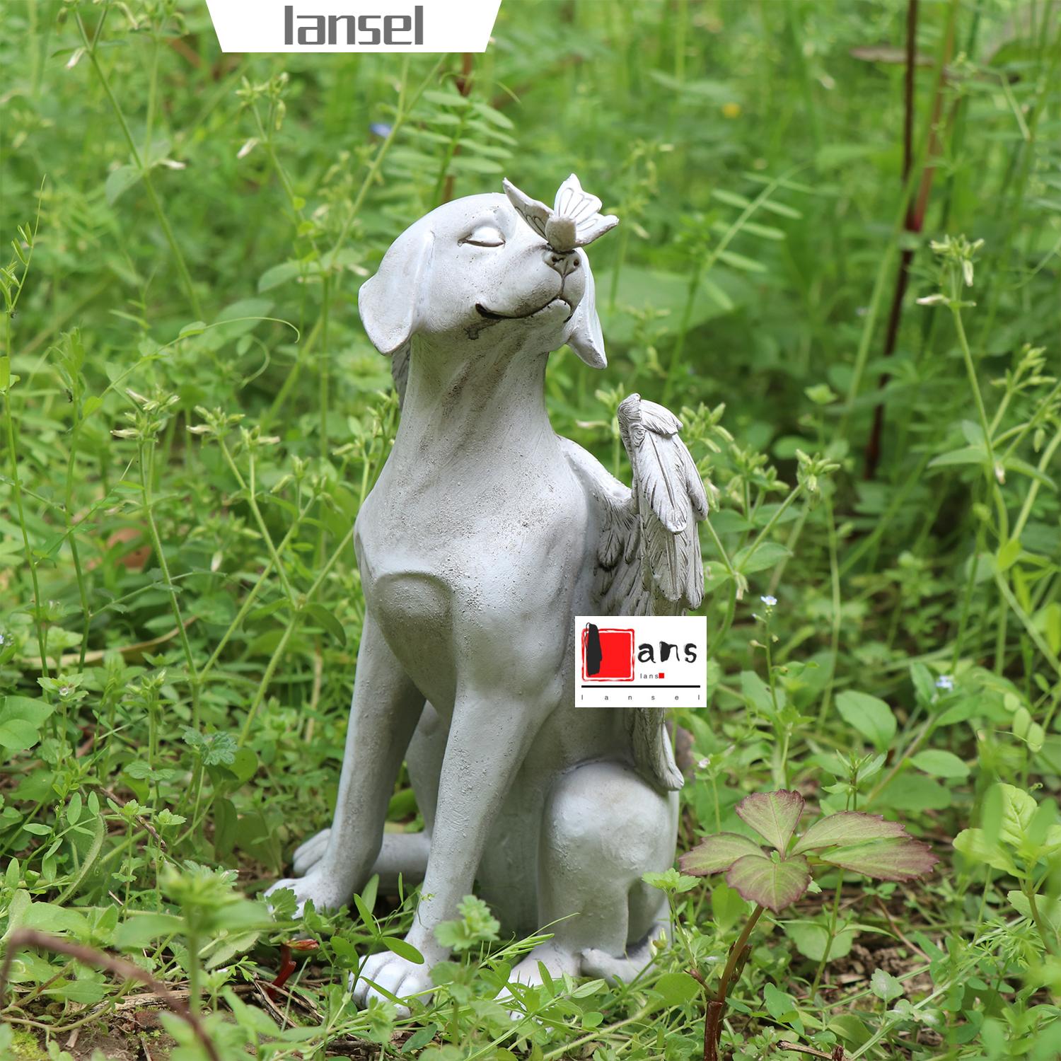 ❤LANSEL❤ Birthday Sculpture Garden decoration Angel Statue|for Graves Gift Resin Pet Memorial Desktop ornaments Dog