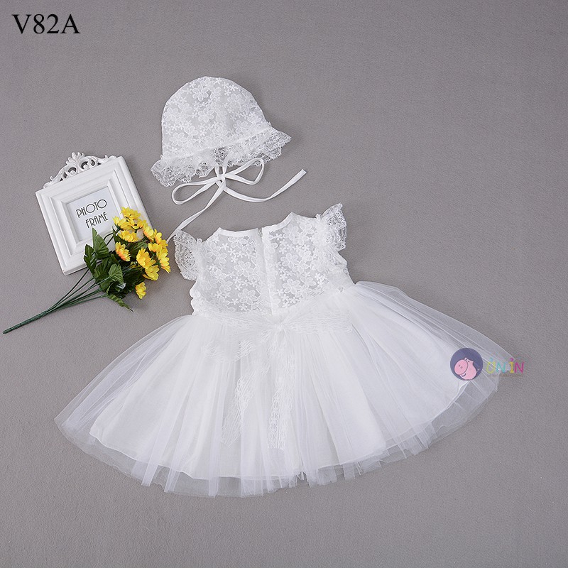 Đầm Bé Gái Dễ Thương Lưới Ren Công Chúa Tay Ngắn Kèm Nón - V82