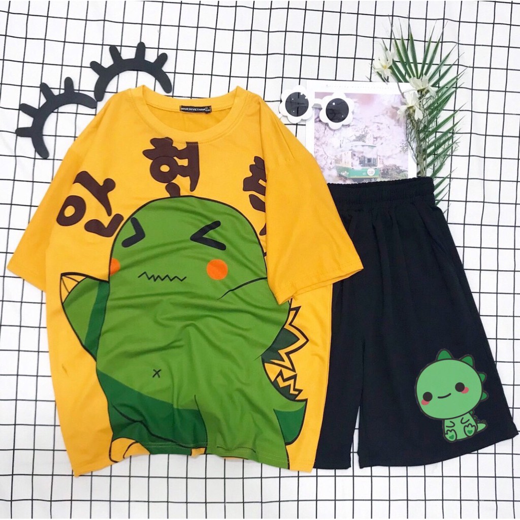 Set đồ unisex Klong Pokemon, gồm quần cartoon kèm áo thun nam form rộng tay lỡ Molly Fashion | BigBuy360 - bigbuy360.vn