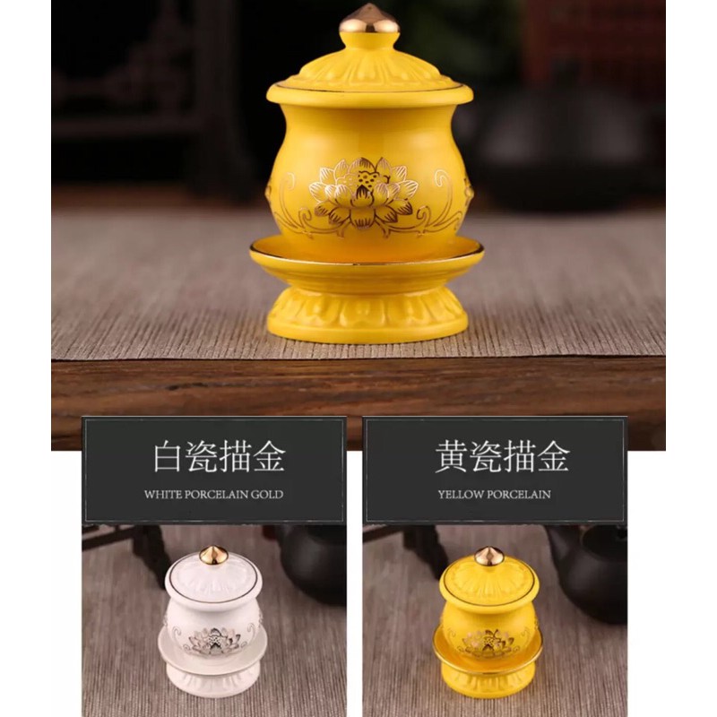 Cốc cung cấp nước hoa sen vàng gốm sứ cho cốc Phật đường trước chén nước thánh để thờ Phật lễ Phật (HÀNG ORDER)