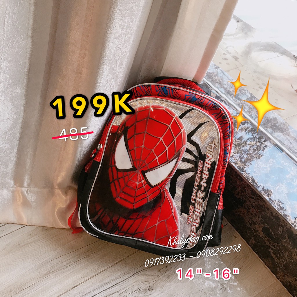 Balo trẻ em 14'' - 16'' hình người nhện Spiderman màu đen đỏ dành cho học sinh ,bé trai
