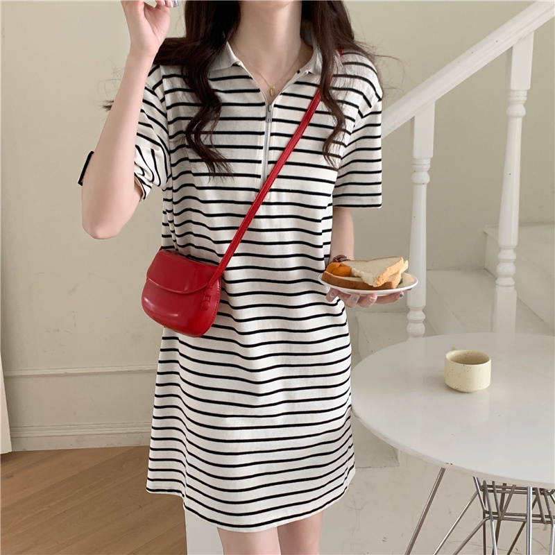 Áo polo Tay Ngắn Dáng Rộng Họa Tiết Kẻ Sọc Đơn Giản Thời Trang Mùa Hè Cho Nữ