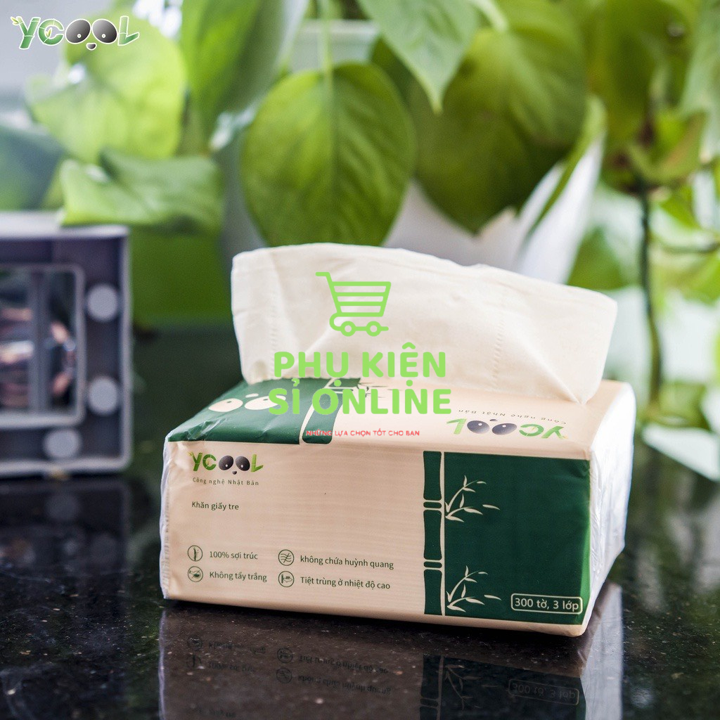 [SALE OFF 30K] Combo 3 thùng/90 gói khăn ăn YCOOL 300 tờ/gói/4 lớp 100% bột sợi tre thiên nhiên Store4girls