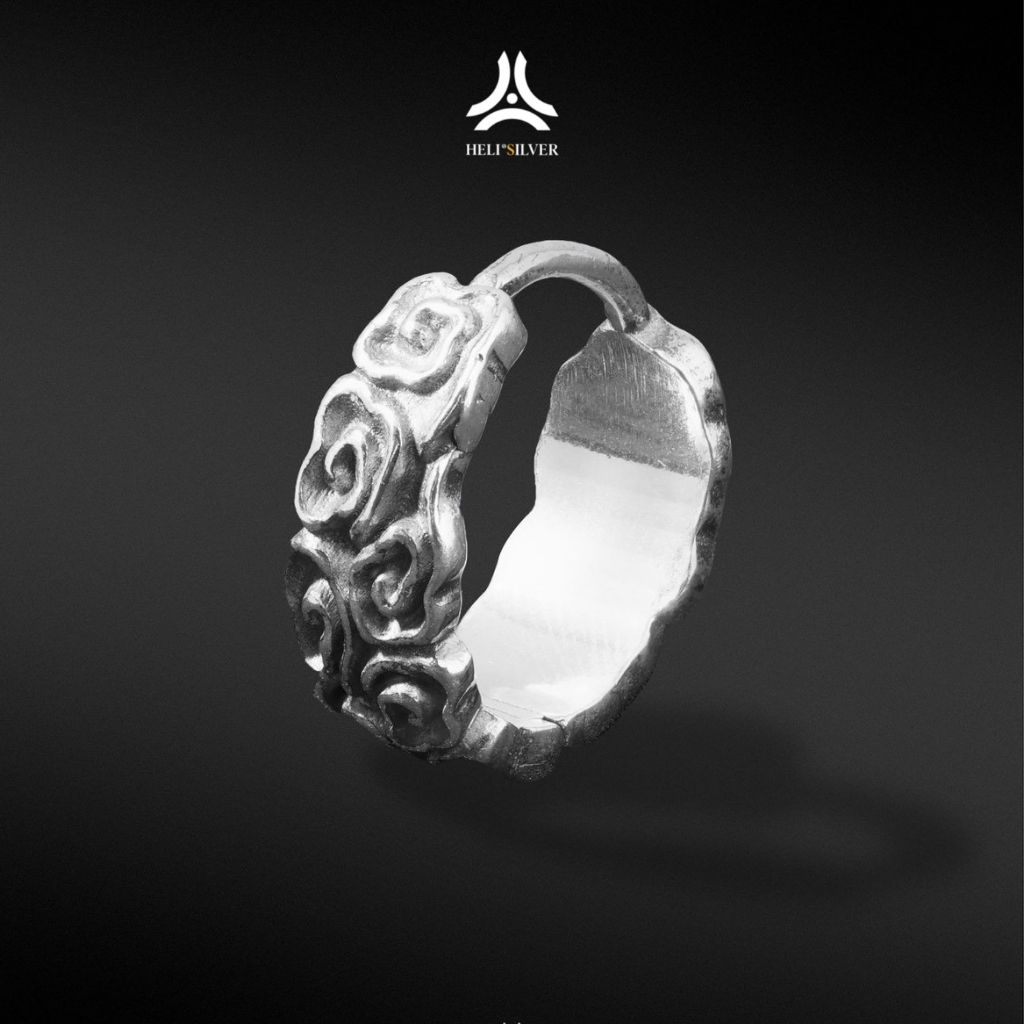 Khuyên tai bạc nam, nữ HeliSilver Hoa Văn 12mm S925 KTB308