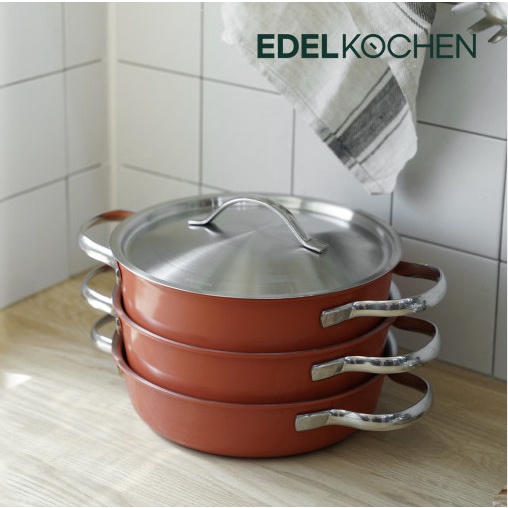 [Chính hãng Edelkochen] Bộ 3 nồi mini 16cm 3 lớp Màu Hồng/Cam/Vàng/Xanh/Đỏ - Bảo hành 2 năm