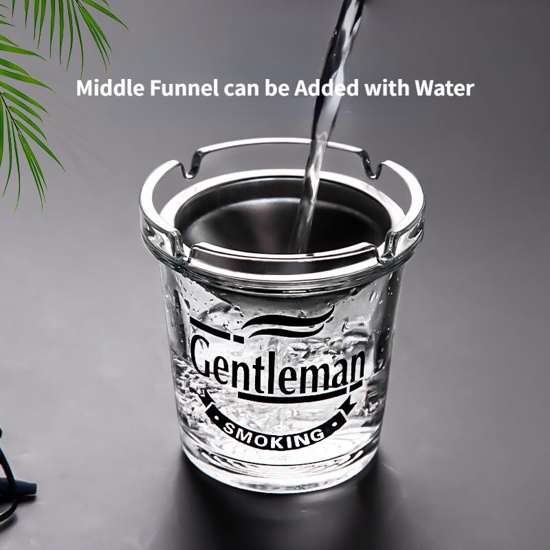 2pcs Set Creative Ashtray Glass Ashtray with Funnel Stainless Steel Smoke Cylinder Car Ashtray for Home Living Room Office