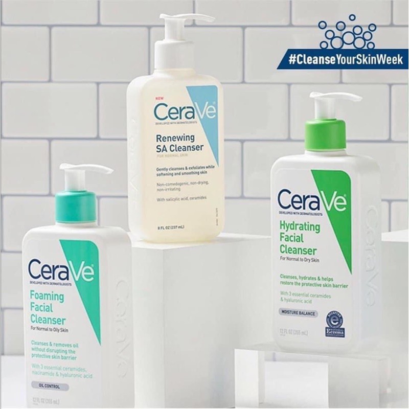 Sữa rửa mặt dịu nhẹ CERAVE Foaming & Hydrating (Da dầu & Da khô & DA DẦU MỤN) 237ML/473ML