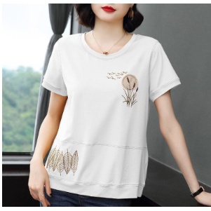 Áo Thun Tay Ngắn In Họa Tiết Phong Cách Phương Tây Thời Trang Mùa Hè Cho Phụ Nữ Trung Niên