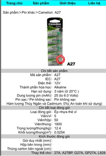 Pin A27 Camelion Alkaline 1 vĩ 5 viên