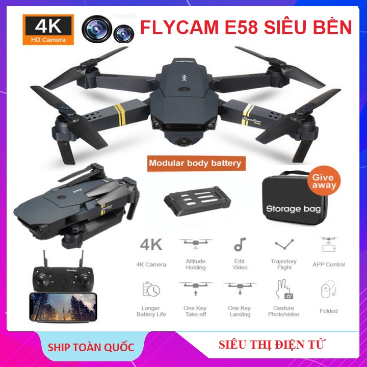 Flycam E58 mini, Siêu Bền Quay Phim Chụp Ảnh 720P, Chống Rung Quang Học, Kết Nối Wifi Với Điện Thoại