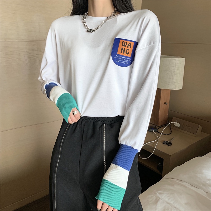 SUXI Áo thun tay dài dáng rộng thiết kế mới thời trang mùa thu theo phong cách hàn quốc cho nữ