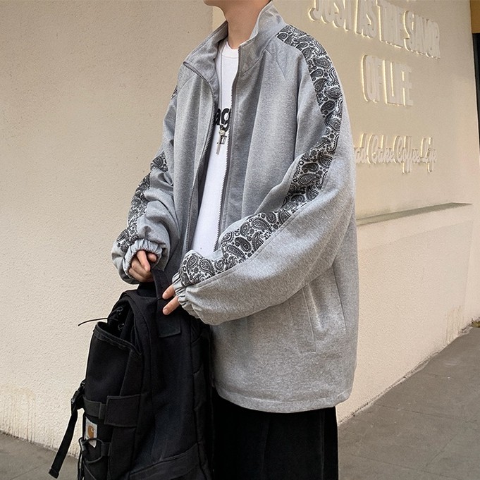 Áo khoác bóng chày cổ đứng dáng rộng in họa tiết độc đáo phong cách Hàn Quốc cá tính