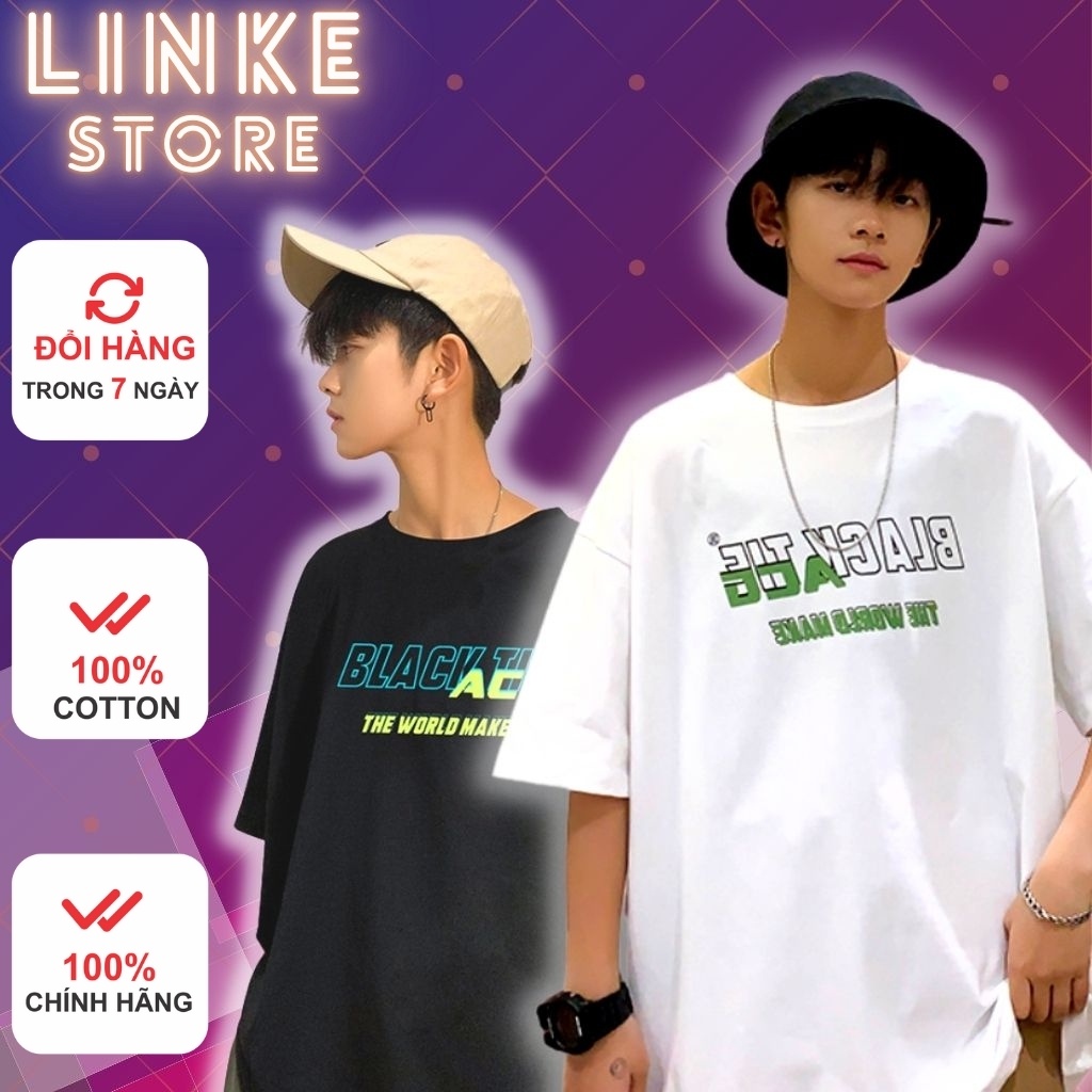 Áo Thun Unisex LinKeStore 100% Cotton, Áo Thun Tay Lỡ Thoáng Mát, Mềm Mịn, Thấm Hút Mồ Hôi_BLACKTIE