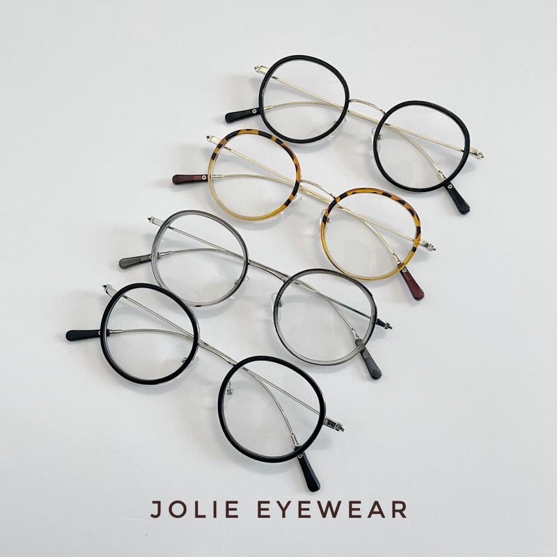 Kính gọng tròn vintage mẫu mới 1203 chống ánh sáng xanh, UV400, gọng kim loại không độ Jolie eyewear