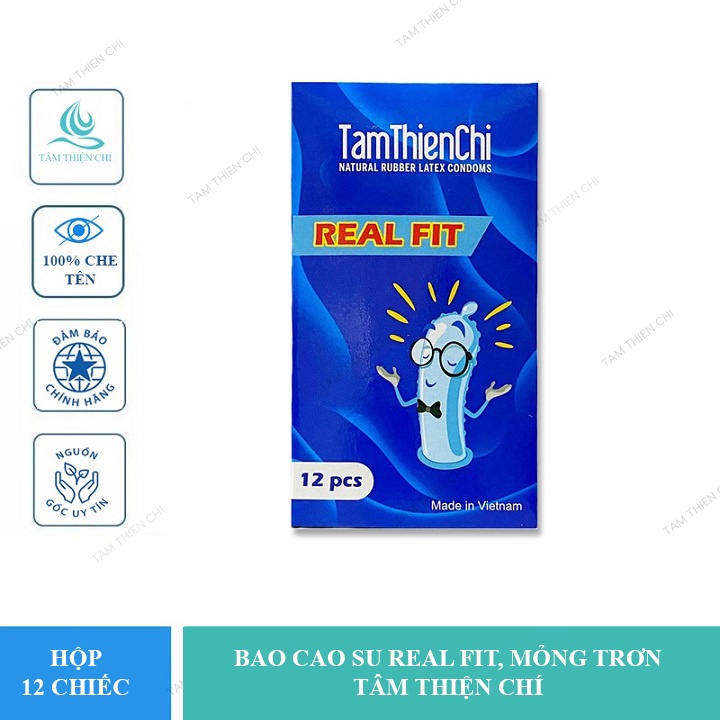 [Chính Hãng] Bao cao su Tâm Thiện Chí mỏng trơn REAL FIT 49mm hộp 12 cái