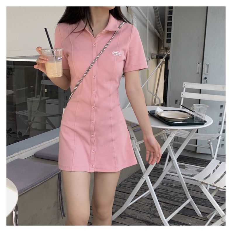 Đầm Thun Polo Ngắn Tay Màu Trơn Phong Cách Hàn Quốc Cổ Điển Thời Trang Mùa Hè Cho Nữ | BigBuy360 - bigbuy360.vn