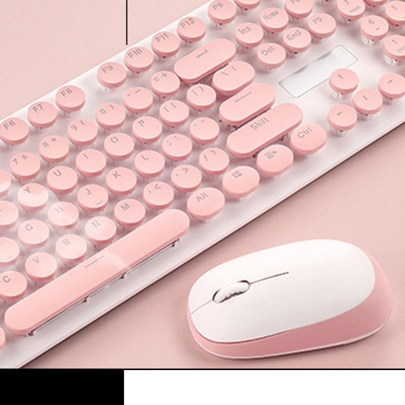 Bộ Bàn Phím Và Chuột Máy Tính Không Dây Retro Punk Pink 2.4g