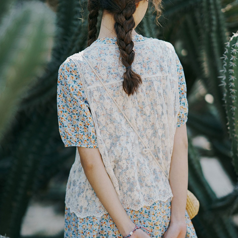 Áo Không Tay Phối Ren Hoa Phong Cách Vintage Thời Trang Cho Nữ