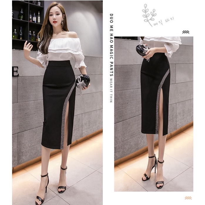 Chân Váy Xẻ Tà Lưng Cao Thời Trang Quyến Rũ Cho Nữ