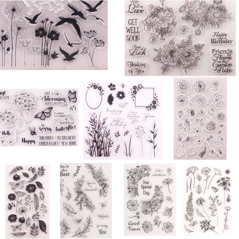 9 mẫu - Clearstamp con dấu trong suốt Silicon Clear Stamp mẫu hoa trang trí scrapbook sổ tay planner bullet journal bujo